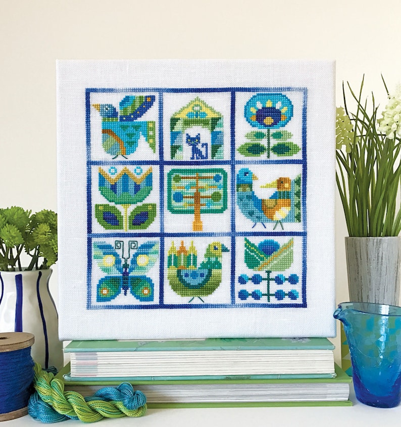 Primavera Satsuma Street spring sampler modern folk cross stitch pattern Instant download PDF image 1