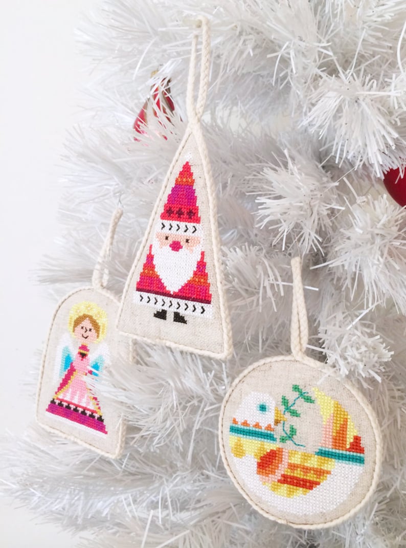 Christmas Ornaments printed version Satsuma Street modern cross stitch pattern image 1