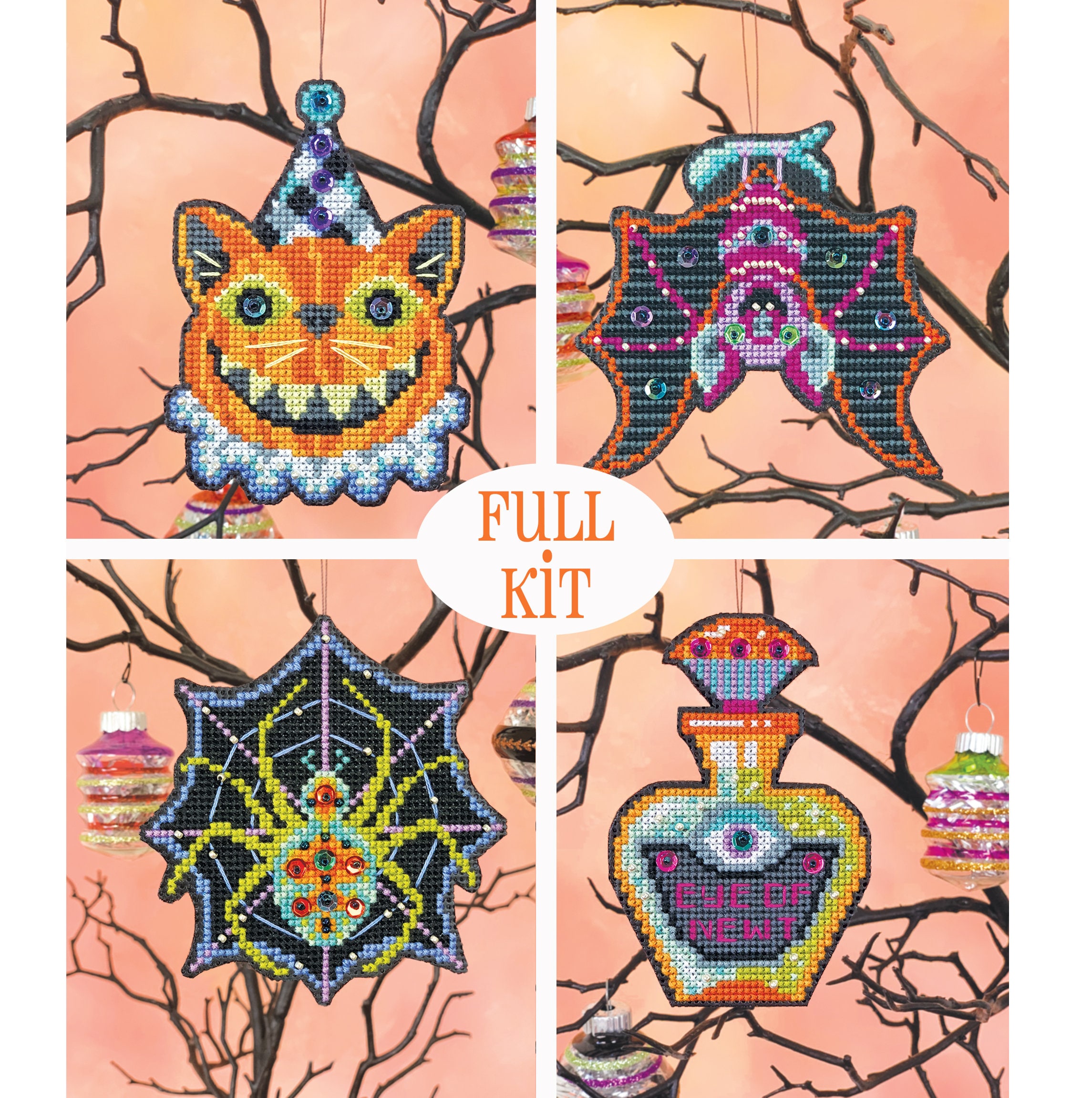 KIT - Halloween Ornament Set 2019 - Satsuma Street - four cross stitc…