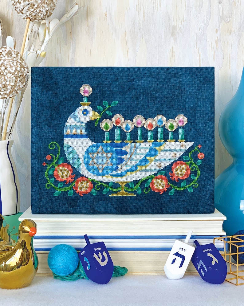 Peace and Light Satsuma Street Hanukkah cross stitch pattern Instant download PDF image 1