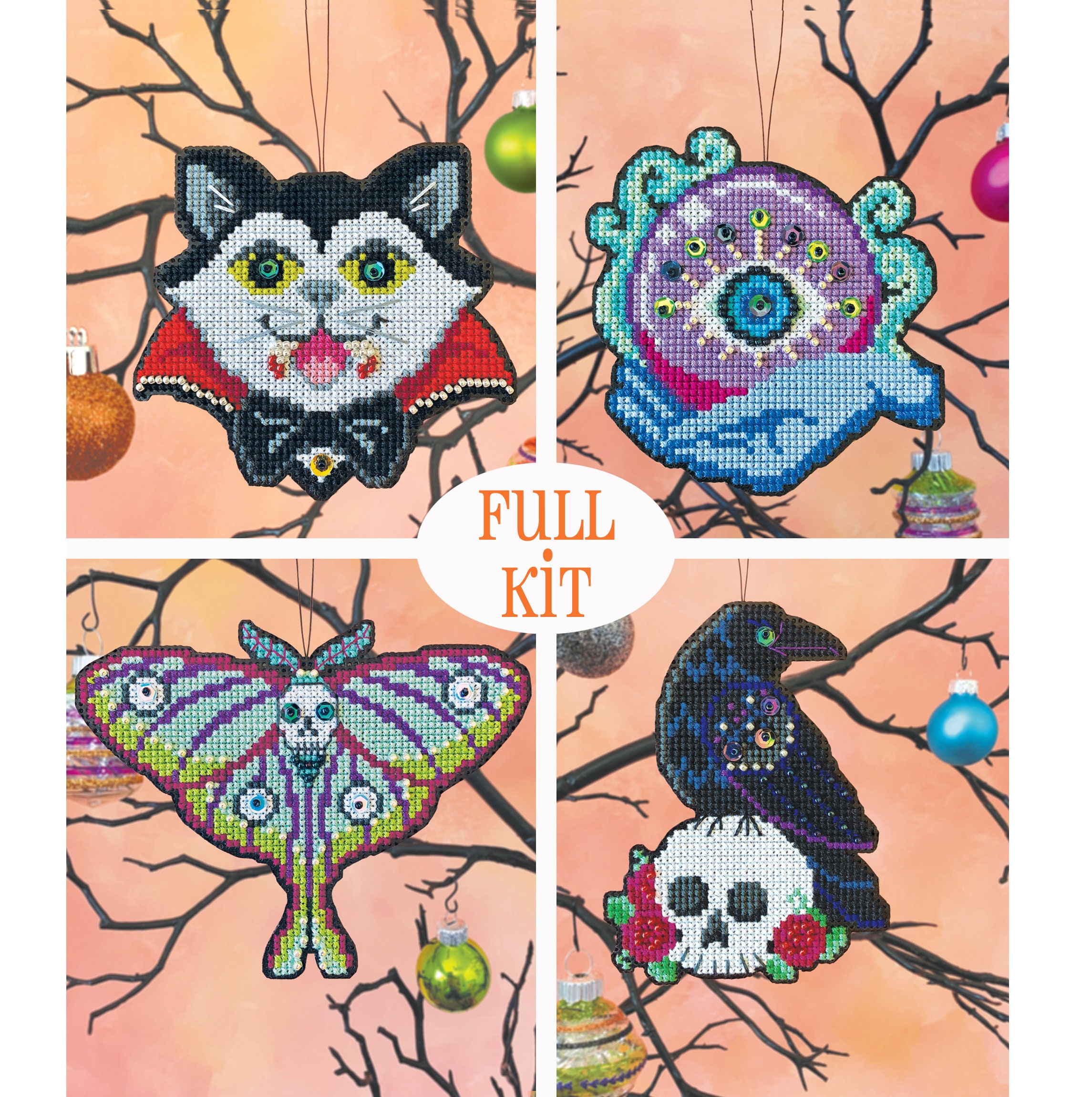 KIT - Halloween Ornament Set 2020 - Satsuma Street - four cross stitc…