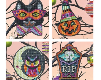 Halloween Ornament Set - Satsuma Street - four cross stitch pattern PDFs - Instant download