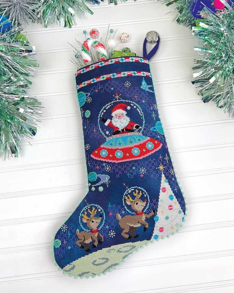 Cosmic Christmas - Satsuma Street cross stitch Christmas stocking pattern
