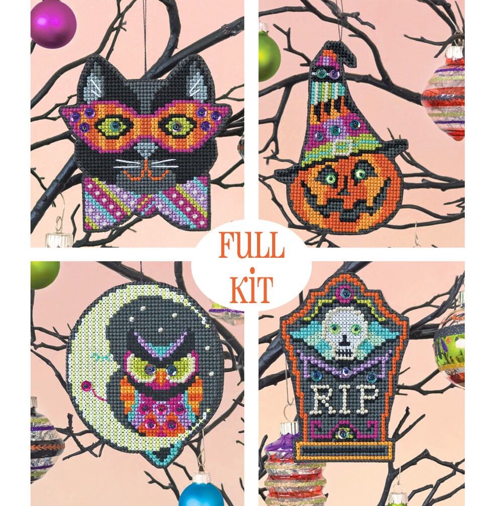 KIT - Halloween Ornament Set - Satsuma Street - four cross stitch kits