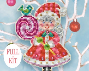 KIT - Lolly Claus - Satsuma Street - Christmas ornament cross stitch kit