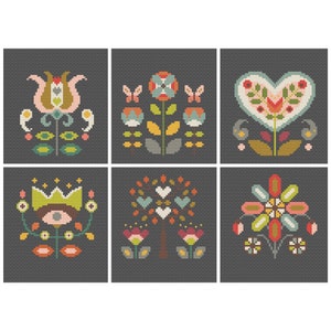 Folk Flowers Satsuma Street modern cross stitch bell pull pattern Instant download PDF image 4