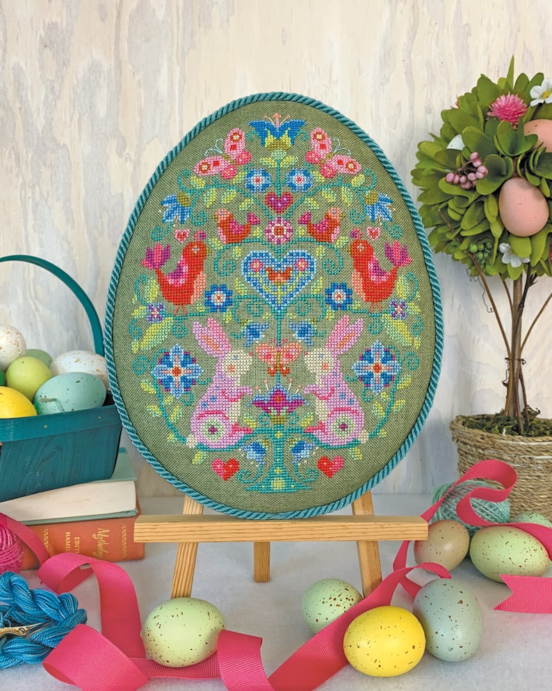 Egg Hunt Satsuma Street Easter Egg modern folk cross stitch pattern Instant download PDF image 1