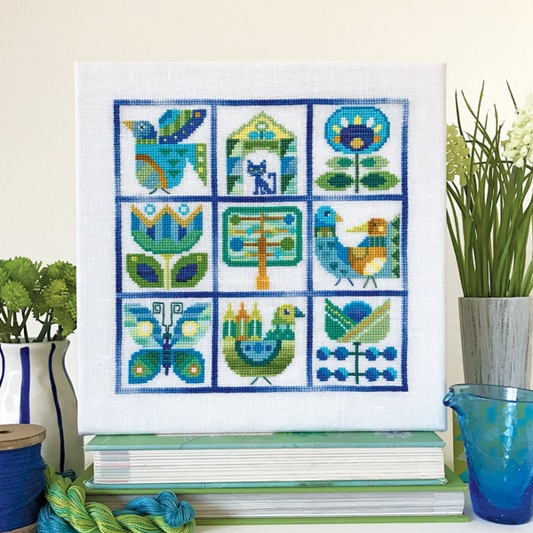 Primavera - printed version - Satsuma Street modern folk cross stitch pattern
