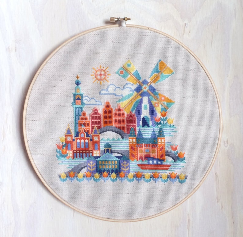 Pretty Little Amsterdam printed version Satsuma Street modern cross stitch pattern image 4