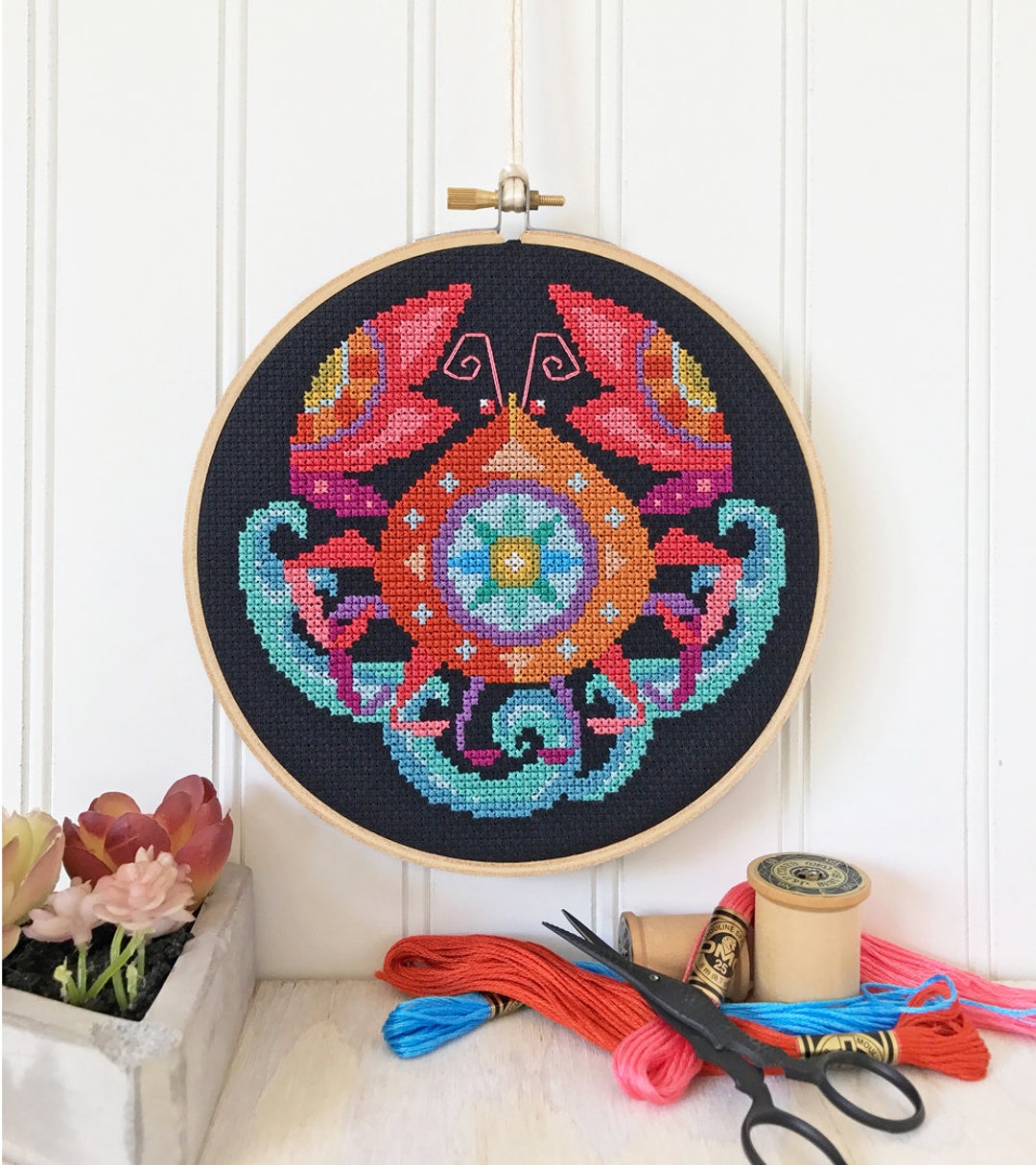 Cancer - Crab Zodiac Sign - Satsuma Street Modern Cross Stitch