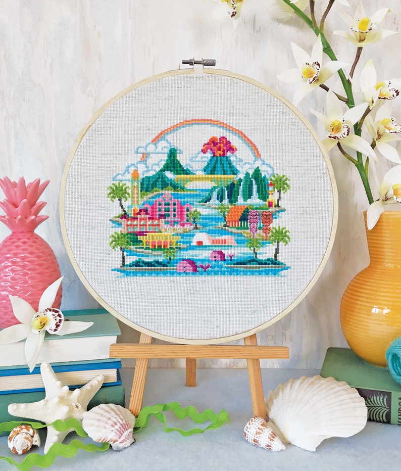 Pretty Little Hawaii Satsuma Street Modern Cross Stitch Pattern PDF Instant download image 1