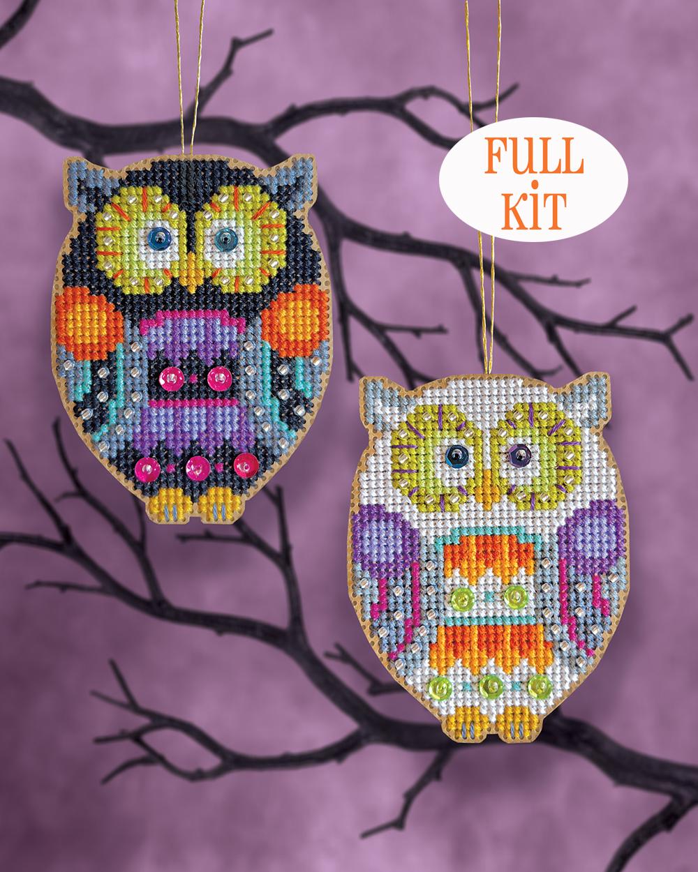 KIT - Boo'tiques Owls - Satsuma Street Halloween Ornament cross stitch kit