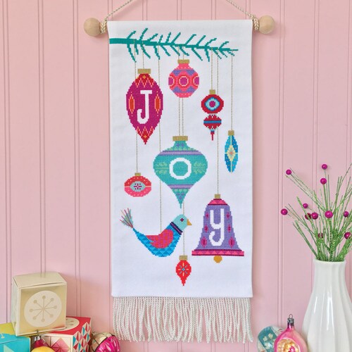 Joy - printed version - Satsuma Street modern Christmas cross stitch pattern