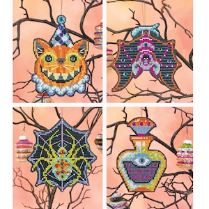 Halloween Ornament Set 2019 - Satsuma Street - four cross stitch pattern PDFs - Instant download