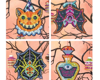 Halloween Ornament Set 2019 - Satsuma Street - four cross stitch pattern PDFs - Instant download