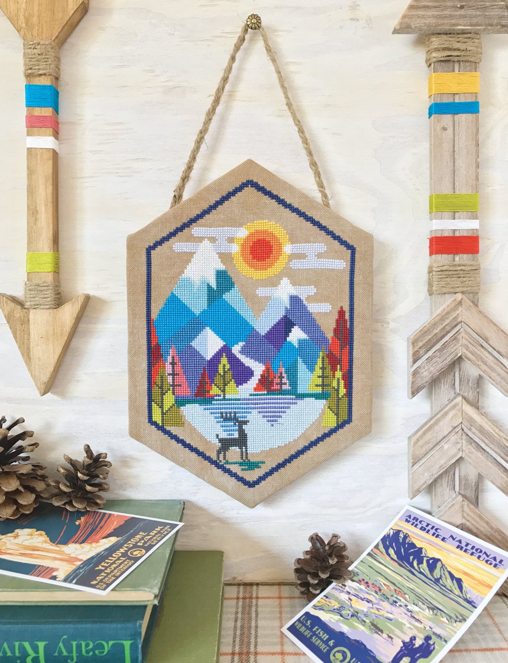 Alpine - Satsuma Street mountain scene - modern folk cross stitch pat…