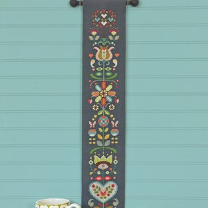 Folk Flowers Satsuma Street modern cross stitch bell pull pattern Instant download PDF image 2