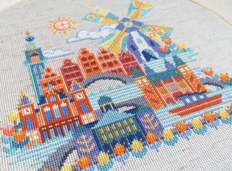 Pretty Little Amsterdam printed version Satsuma Street modern cross stitch pattern image 3