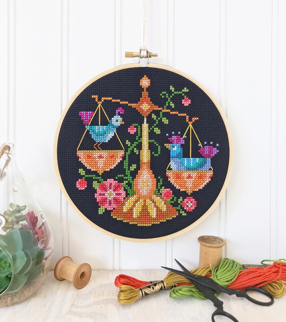Libra - zodiac sign - Satsuma Street modern cross stitch pattern PDF …