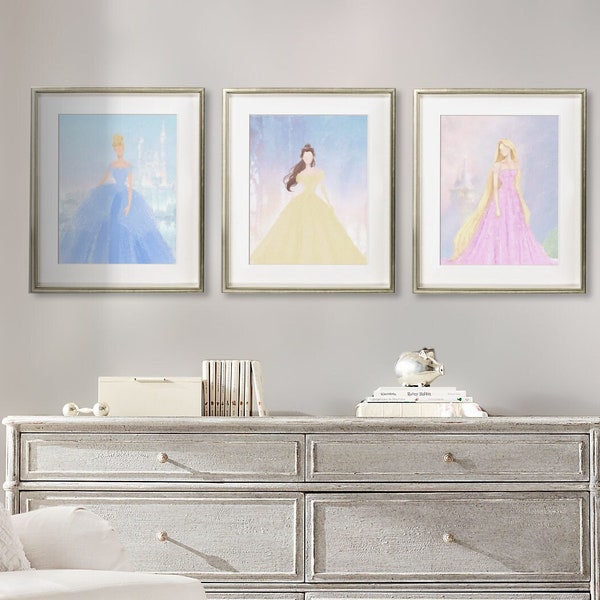 Princess Art Prints for Girls Nursery, Disney Princess Art for Girl's Room, Princess Wall Art, Princess Paintings for Girls Nursery