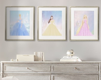 Princess Art Prints for Girls Nursery, Disney Princess Art for Girl's Room, Princess Wall Art, Princess Paintings for Girls Nursery