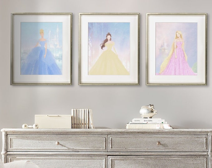 Princess Art Prints for Girls Nursery, Disney Princess Art for Girl's ...