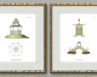 Framed (or Unframed) Chinoiserie Pagoda Prints in Grand Millennial Style for Chinoiserie Chic Decor Gallery Wal