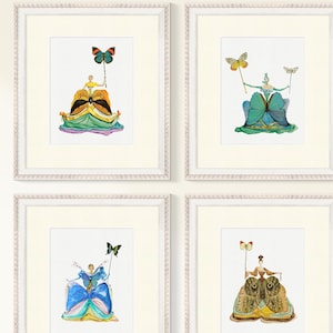 Collection of 6 Whimsical Watercolor Art Prints, "Queen of the Butterflies" - Contemporary Decor for Girls' Rooms or Baby Girl's Nursery