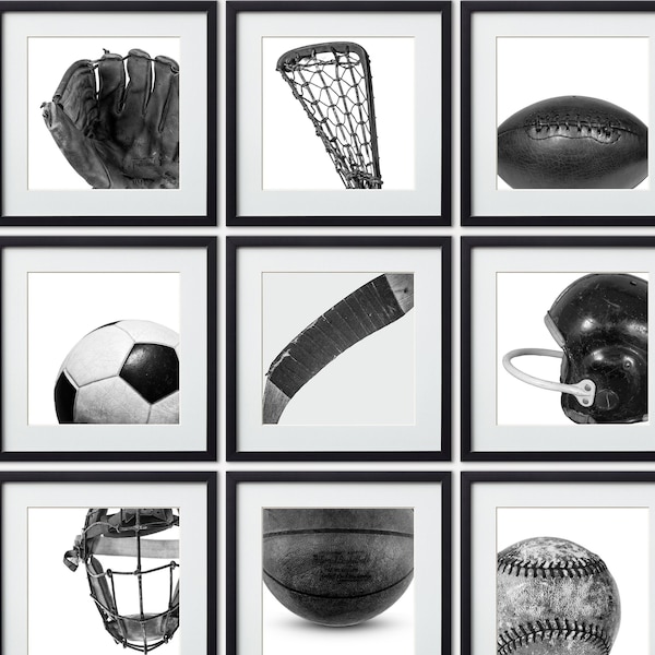 Choose from Nine Vintage Black and White Sports Prints for Your Man Cave, Man's Office, Boy's Room or Boy Nursery