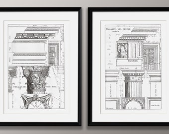 Vintage Architecture Wall Art for Gallery Wall Decor, Architecture Art Prints,  Antique Architecture Drawing, Restoration Hardware Art