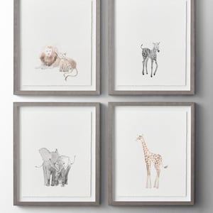 Animals Wall Art Minimalist Vintage Safari Wildlife Watercolor Cute Kawaii Kids Playroom Nursery Decor Lion Giraffe Zebra Elephant Artwork