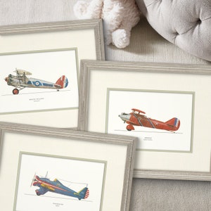 Vintage Airplane Art Prints for Nursery & Boys Room - Set of 12 Hand-Drawn Watercolor Art Prints featuring American Planes