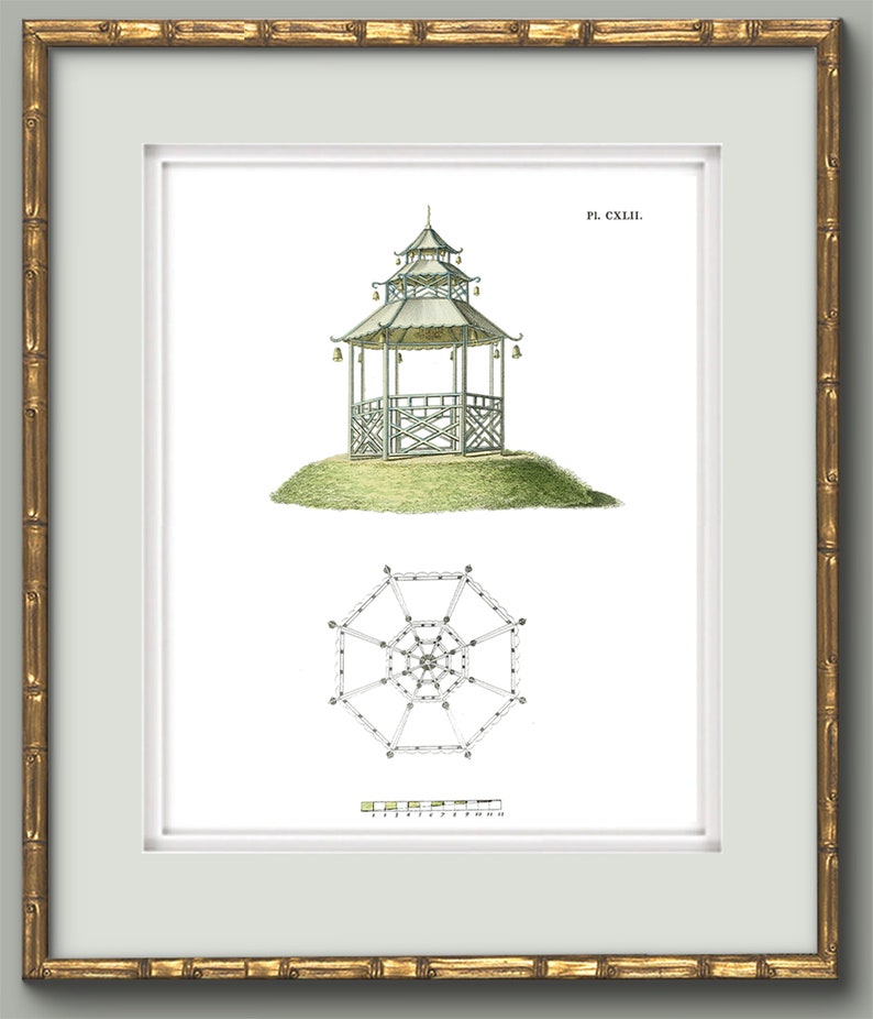 Collection of Chinoiserie Pagoda Prints in Grand Millennial Style for Chinoiserie Chic Decor CLXII