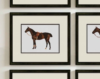 Framed Equestrian Wall Art Prints, Vintage Horse Art Illustration for Rustic and Farmhouse Style Decor, Horse Decor