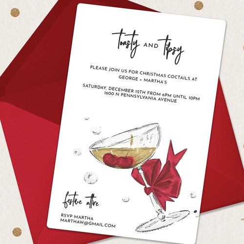 Editable Holiday Cocktail Party Invitation Christmas Party Etsy