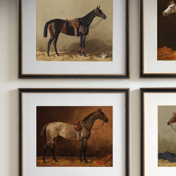 Vintage Set of 18 Equestrian Fine Art Giclees Archival Print on Watercolor Paper for Gallery Wall or Grouping and Horse Lover