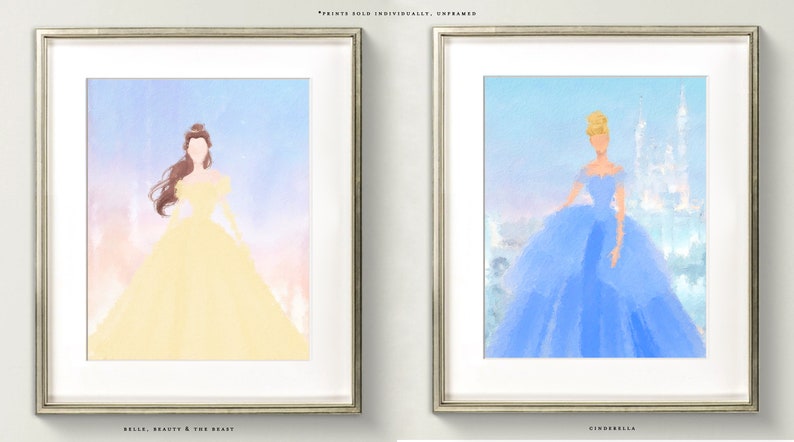 Princess Art Prints for Girls Nursery, Disney Princess Art for Girl's Room, Princess Wall Art, Princess Paintings for Girls Nursery image 3