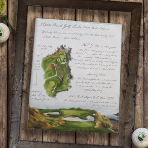 Framed Pebble Beach Hole No. 18 and No. 7 Golf Art – Original Golf Course Artwork | Coastal Golf Decor for Golf Lovers. Set of 2
