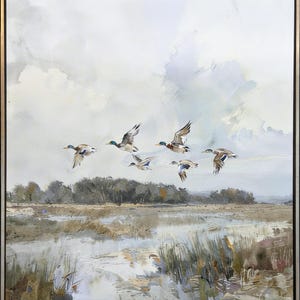 Flyway - Original Watercolor Giclee Canvas Print | Mallards in Flight | Duck Hunting Wall Art For Nursery or Boy's Room