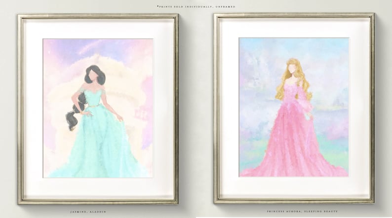 Princess Art Prints for Girls Nursery, Disney Princess Art for Girl's Room, Princess Wall Art, Princess Paintings for Girls Nursery image 5