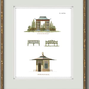 Collection of Chinoiserie Pagoda Prints in Grand Millennial Style for Chinoiserie Chic Decor XXVIII
