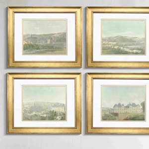 French Country Chateau Watercolor Art Prints Set - Farmhouse Wall Art Decor