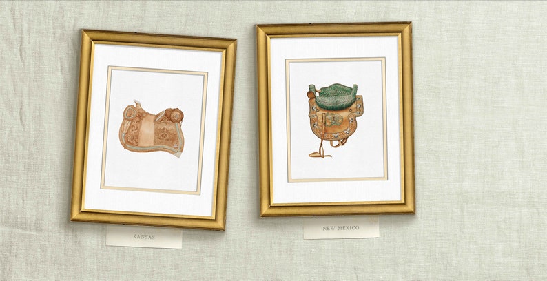 a couple of framed pictures hanging on a wall