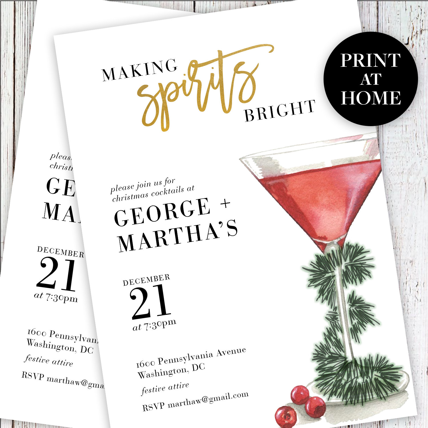 Christmas Cocktail Party Invitation Print at Home Etsy