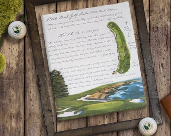 ペブルビーチの18番ホールと7番ホールを描いた額入りゴルフアート