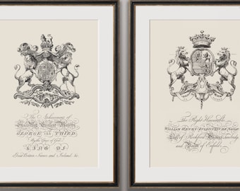 Vintage Wall Art | Coat of Arms | 18th c. Art Reproductions | Restoration Style | Engravings on Watercolor Paper