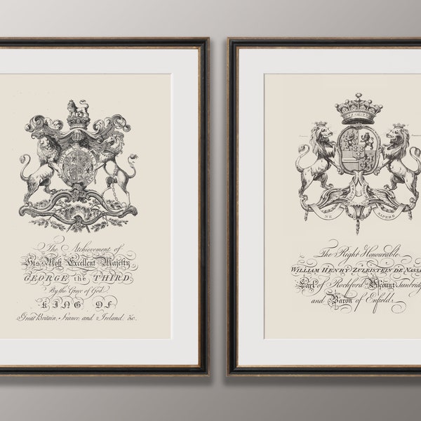 Vintage Wall Art | Coat of Arms | 18th c. Art Reproductions | Restoration Style | Engravings on Watercolor Paper