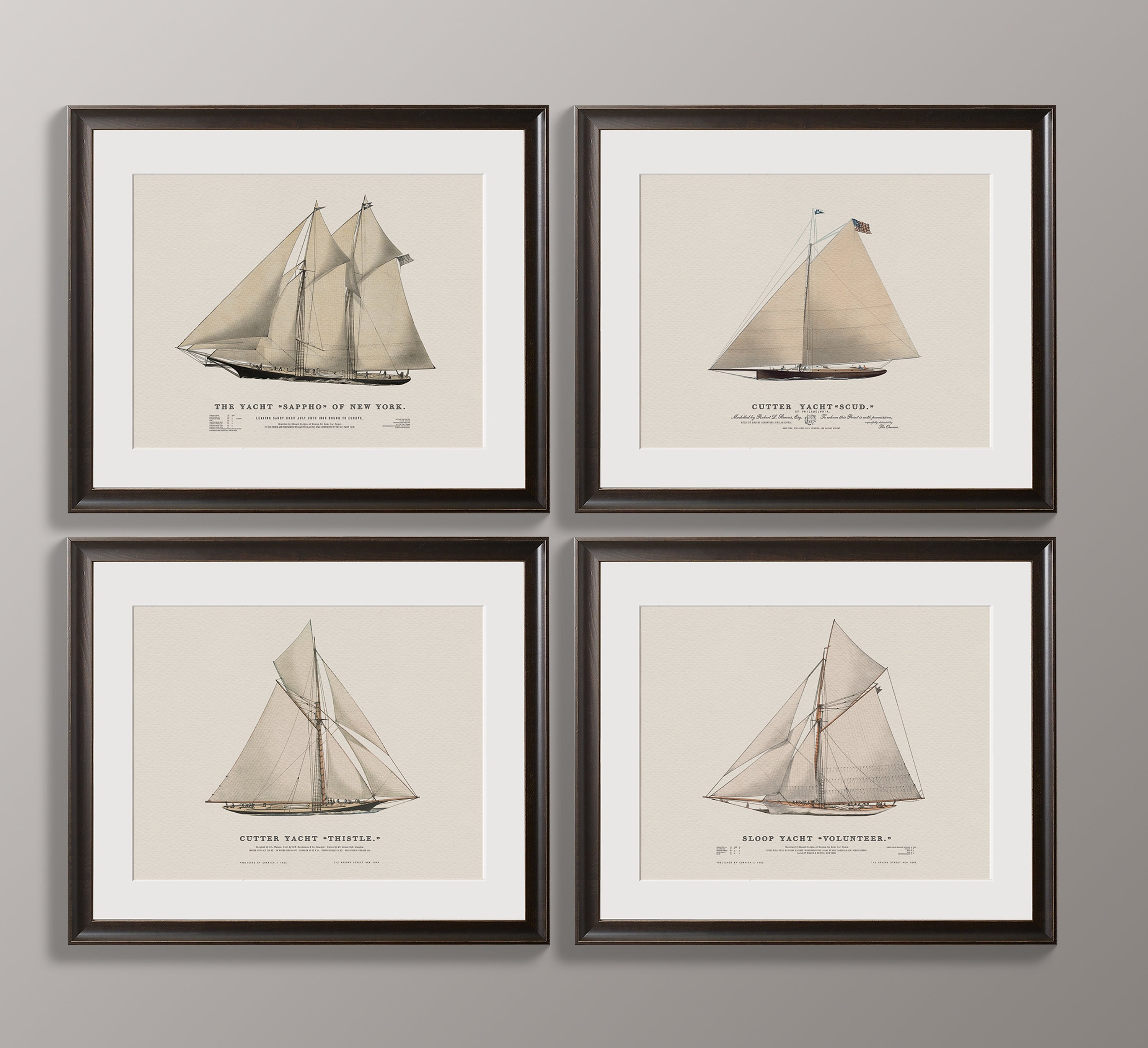 Framed Nautical Wall Art Vintage Yacht Prints Set of 2, 3 or 4 Ship Wall Art Nautical Prints for Boys Kids Playroom Nursery Nautical Decor