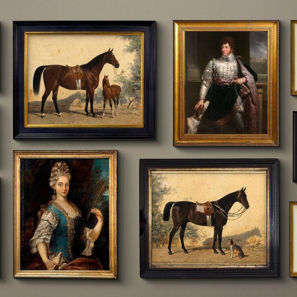 English Manor Gallery Wall, Set of 10 Curated Gallery Art Prints featuring Equestrian, Landscapes, and Portraits, Fine Art Collection