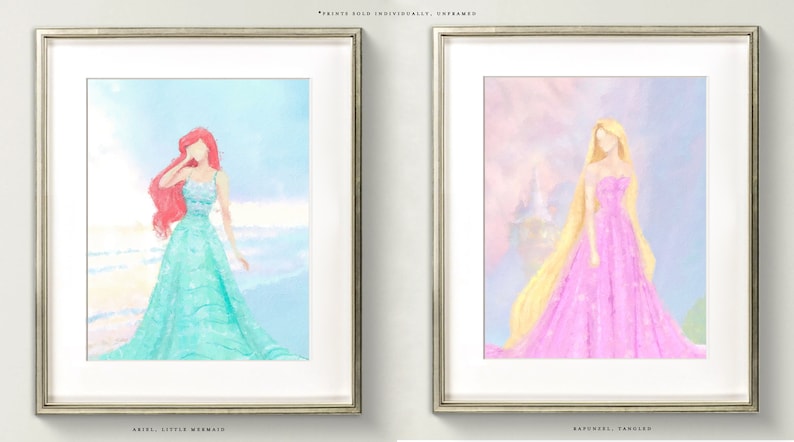 Princess Art Prints for Girls Nursery, Disney Princess Art for Girl's Room, Princess Wall Art, Princess Paintings for Girls Nursery image 6